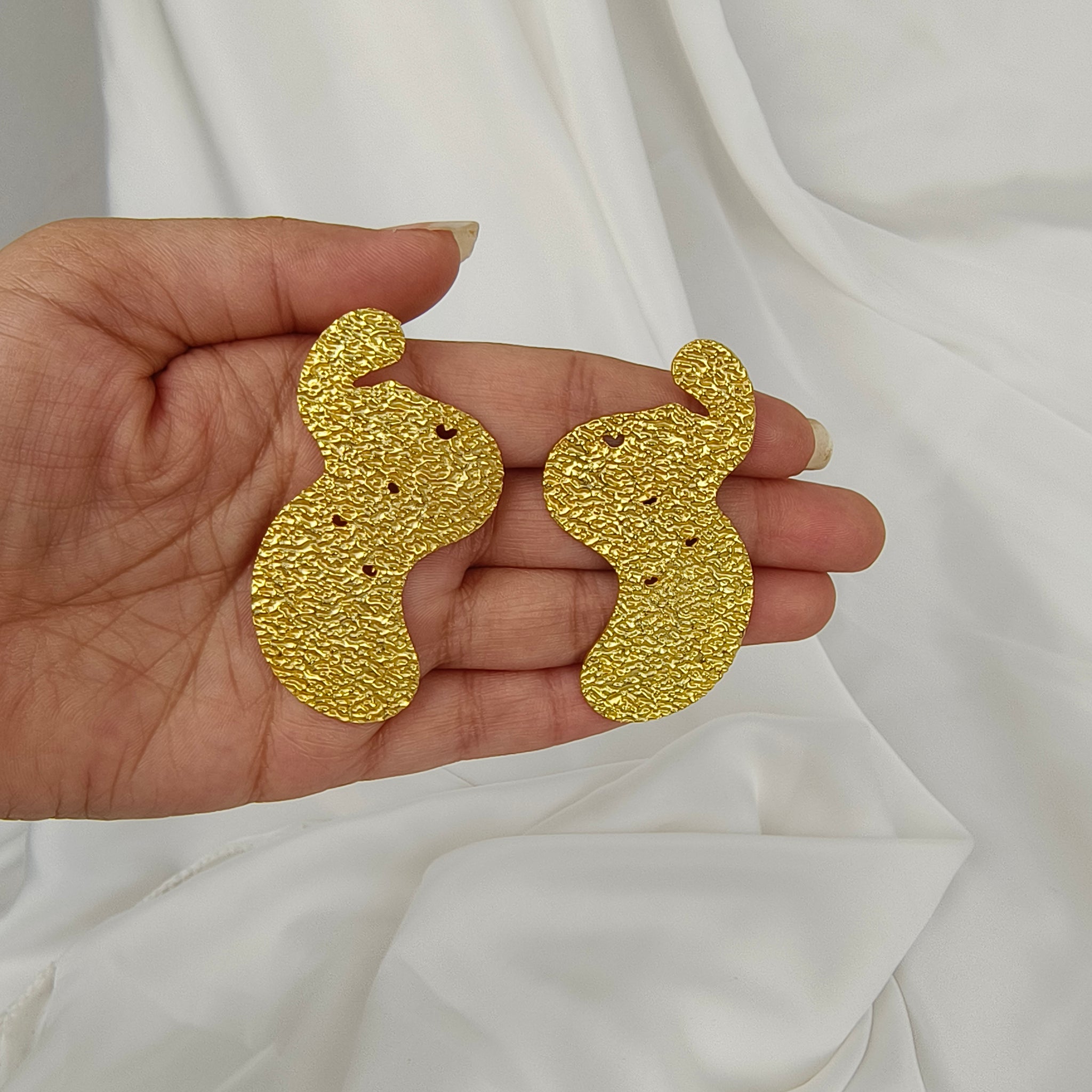 Gilded Sand Dune Statement Earrings – Textured Gold Plated Abstract Shield Studs