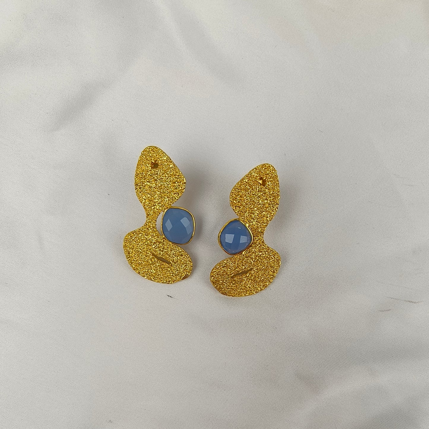 Aegean Abstract Studs – Gold Plated Textured Fluid Face Statement Earrings