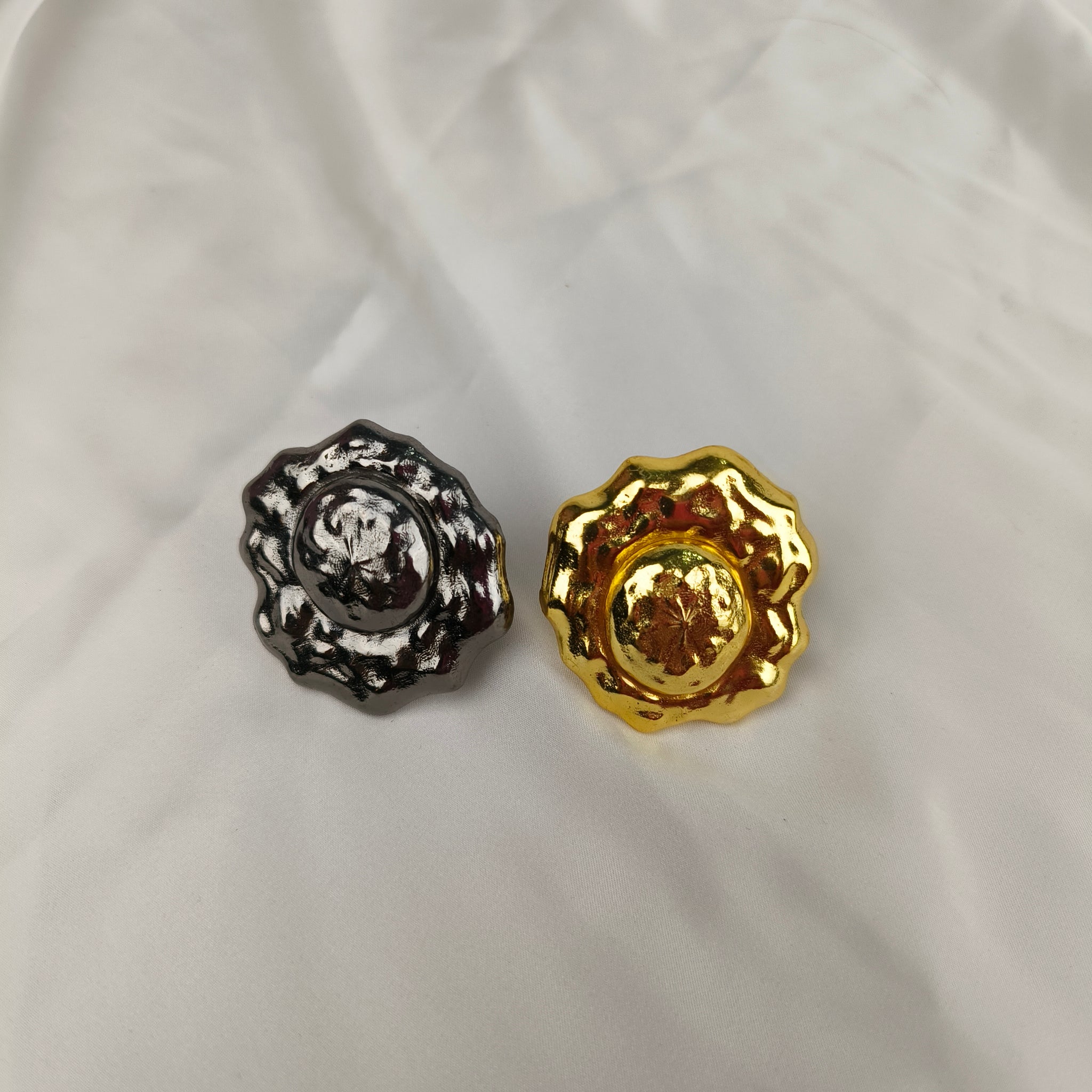 Imperial Horizon Statement Shield Ring – Artisanal Molten Metallic Cocktail Ring