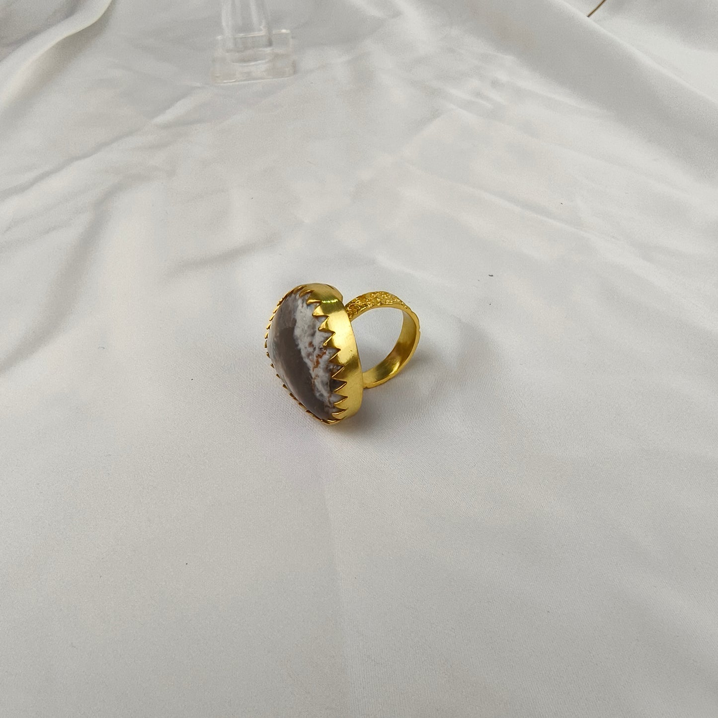 The Volcanic Core Shield Ring – Gold Plated Agate Statement Cocktail Ring