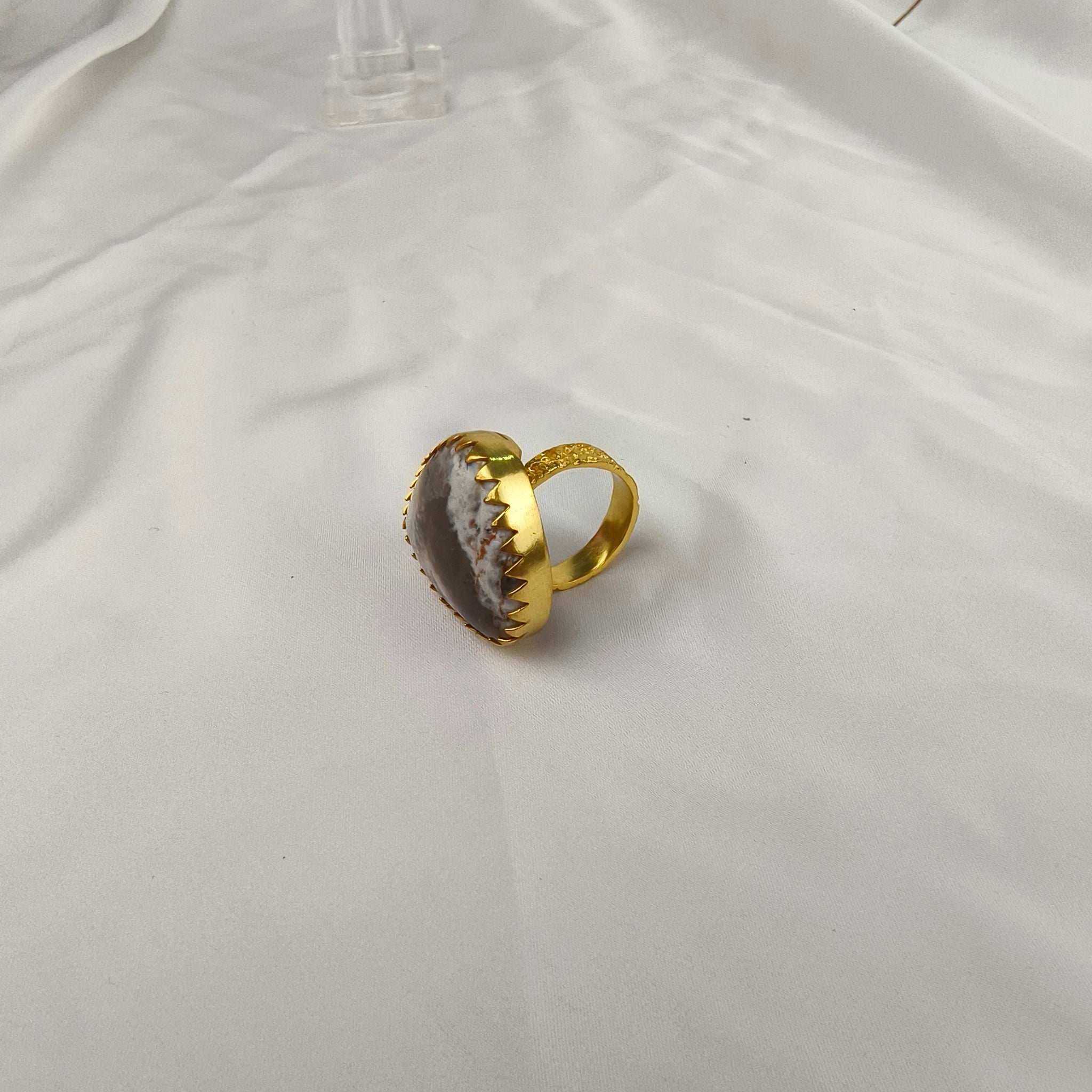 The Volcanic Core Shield Ring – Gold Plated Agate Statement Cocktail Ring