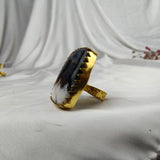 Dendritic Peak Cushion Ring –  Gold Plated Statement Cocktail Ring with Organic Scenic Moss Agate