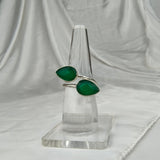 Emerald Toi et Moi Bypass Ring – Silver-Plated Brass Faceted Green Onyx Wrap Ring