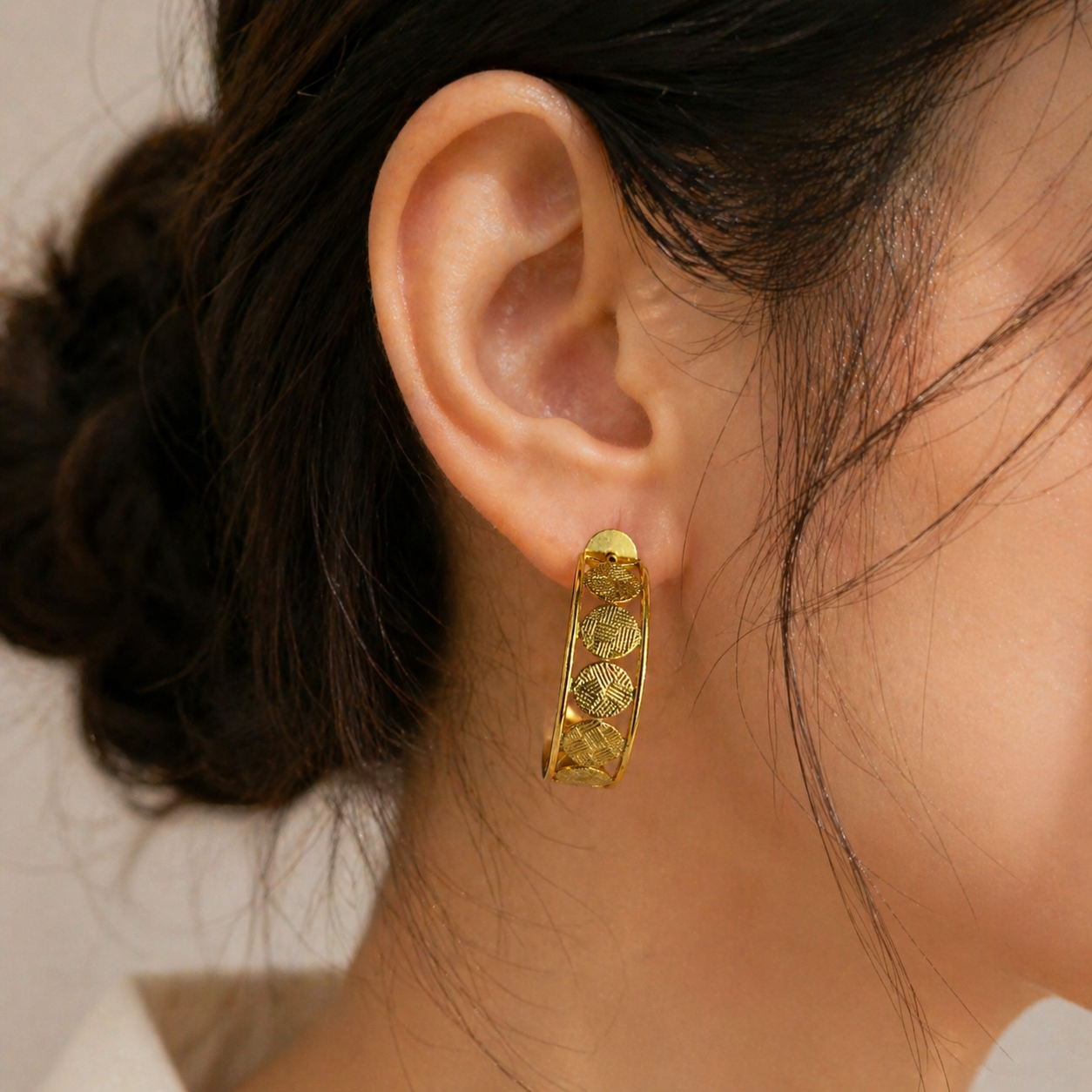 Golden Lattice Hoops Earring
