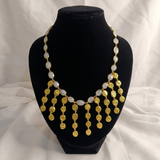Ivory Charm Collar Handmade Brass Necklace – Gold Plated Milky White Gemstone Fringe Necklace