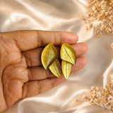 Cadiz Handmade Brass Earrings – Gold Plated Layered Leaf Statement Studs