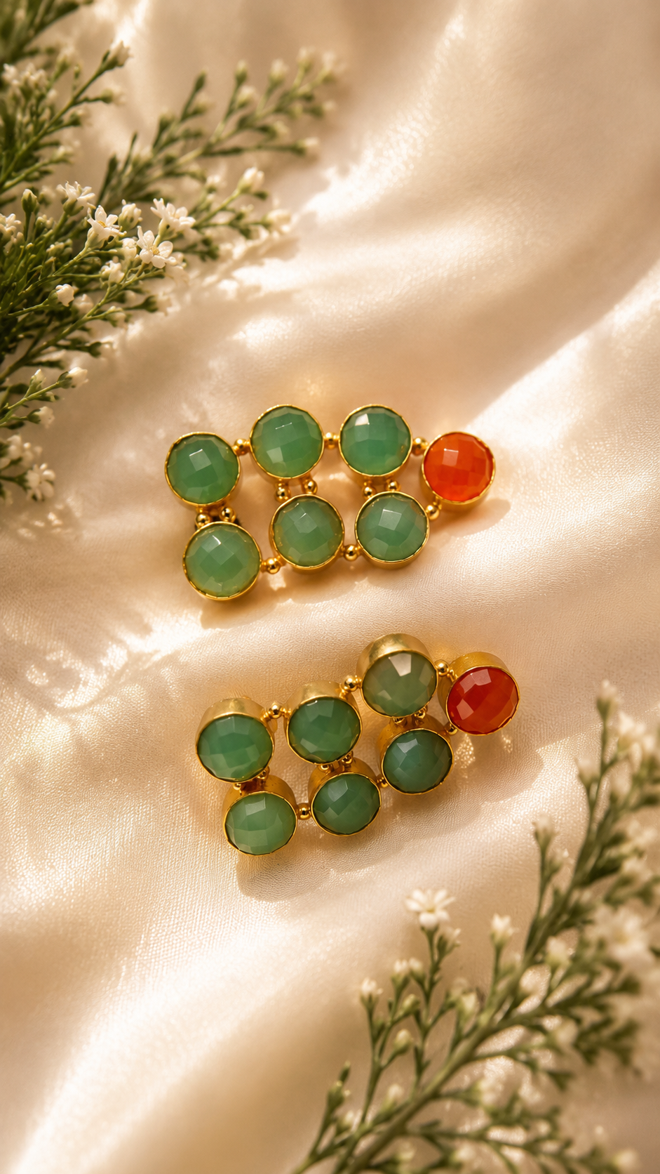 Verdant Cascade Statement Studs – Bezel-Set Geometric Drop Earrings