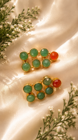 Verdant Cascade Statement Studs – Bezel-Set Geometric Drop Earrings