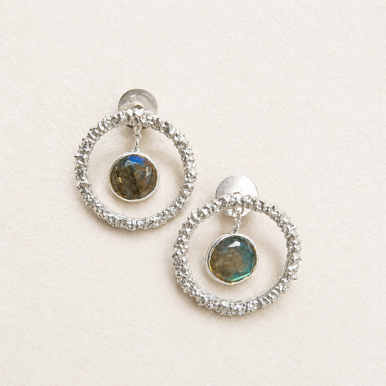 Crystal Halo Drops Earring – Black Oxidized Textured Hoop with Mint Green Crystal