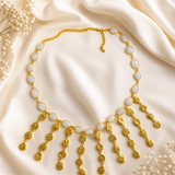 Ivory Charm Collar Handmade Brass Necklace – Gold Plated Milky White Gemstone Fringe Necklace