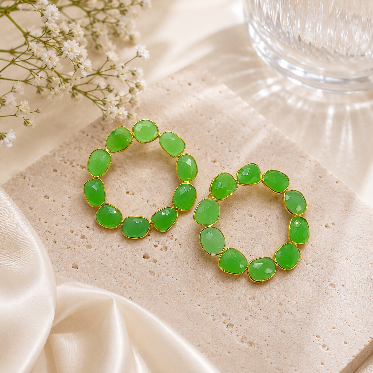 Olive Glow Hoops Earring