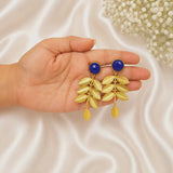 Athena Blue Leaf Cascades – Gold Plated Cobalt Lapis & Olive Branch Chandelier Earrings