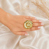 Imperial Horizon Statement Shield Ring – Artisanal Molten Metallic Cocktail Ring