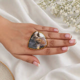 Eclipse Nebula Statement Ring – Gold Plated Cocktail Ring with Organic Scenic Dendritic Agate