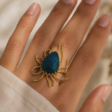 Gilded Solaris Celestial Ring – Textured Gold-Plated Ocean-Blue Statement Ring