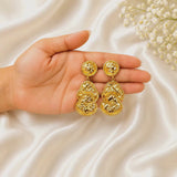 The Byzantine Hammered Coin Drops – Gold Plated Sculptural Tiered Medallion Earrings