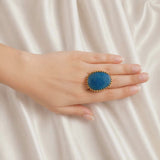 Deep Sea Quartzite Crown Ring – Gold Plated Blue Statement Cocktail Ring