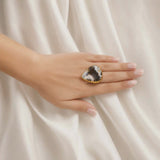 The Volcanic Core Shield Ring – Gold Plated Agate Statement Cocktail Ring