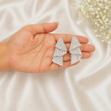 Abstract Wavy Drops – Silver Plated Textured Multi-Tiered Cascading Statement Studs