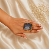Twilight Matrix Cushion Ring – Gold Plated Dendritic Agate Statement Cocktail Ring