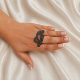 Gothic Shadow Abstract Cocktail Ring – Textured Open-Back Statement Ring