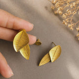 Cadiz Handmade Brass Earrings – Gold Plated Layered Leaf Statement Studs