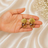 The Smoky Quartz Crescent Drops –  Gold Plated Hammered Statement Earrings